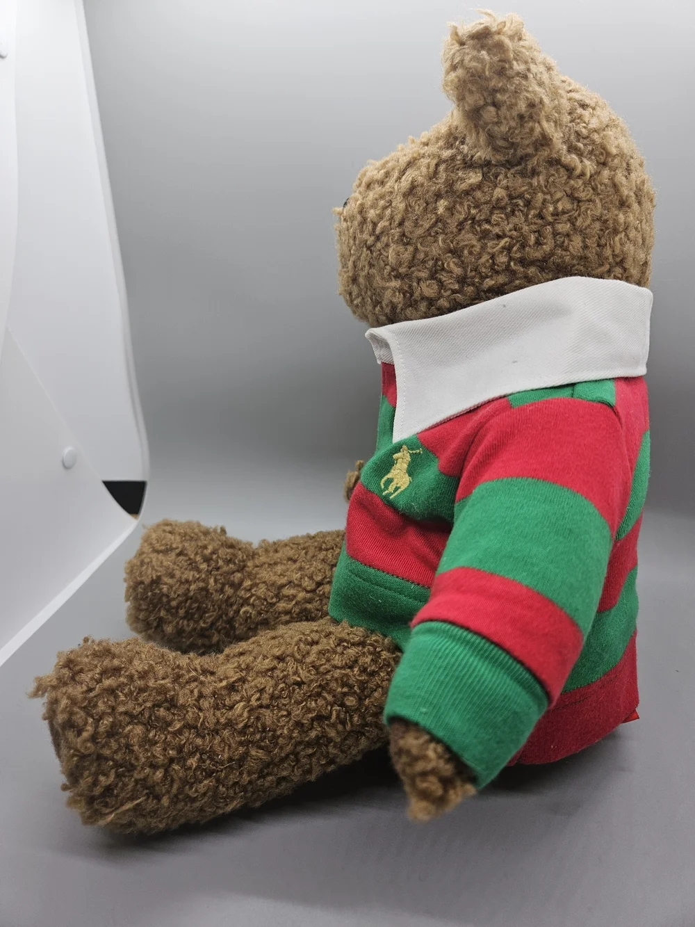 2005 Ralph Lauren Teddy Bear Plush Green Red Rugby Stripe Polo Shirt 14
